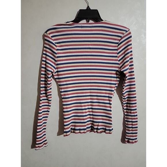 Allegra K Crossover Form Fitting Top Ribbed Striped sz XL SMALL FITTING - Picture 4 of 5